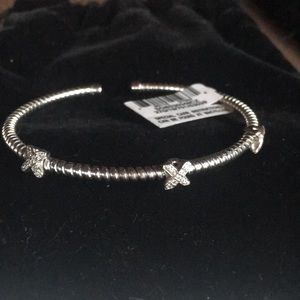 Sterling silver 3 diamond X’s bangle .25 CT CZ